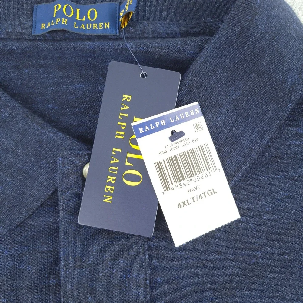 Polo Ralph Lauren Polo Shirt Mens 4XLT Tall Blue Solid Cotton Logo Casual Top